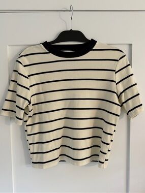 MANGO Striped Crewneck Short Sleeve Top